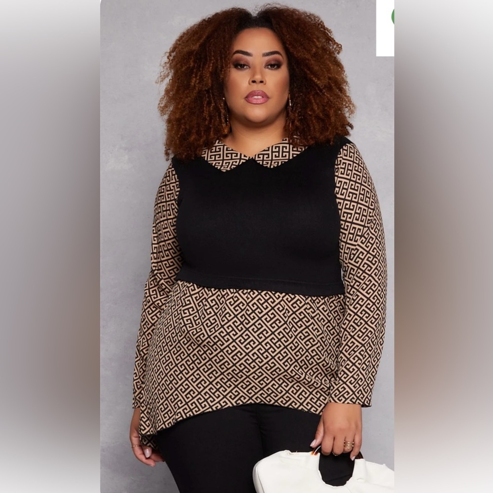 NWT Greek Key Sweater Vest Blouse. Size 2X, Long sleeves, shirt collar,🌻